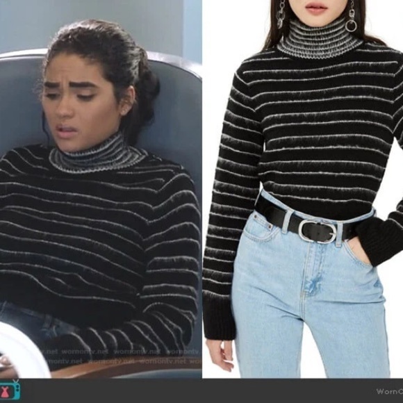 TOPSHOP Rock ‘N Roll stripe crop turtleneck size 10 VGUC - Picture 6 of 11